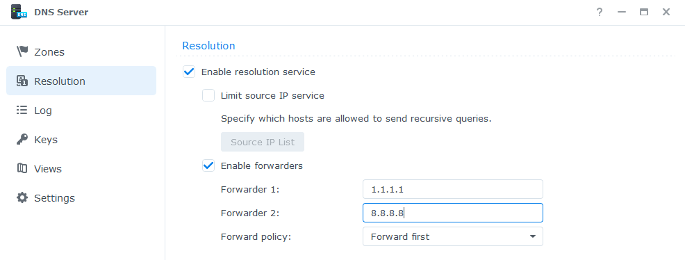 Synology DNS Resolution Settings