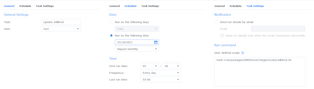 Schedule a Task in Synology
